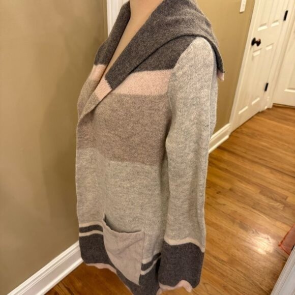 Anthropologie Angel of The North Brown Gray Stripe 100% Lambswool Sweater Medium - Picture 4 of 10